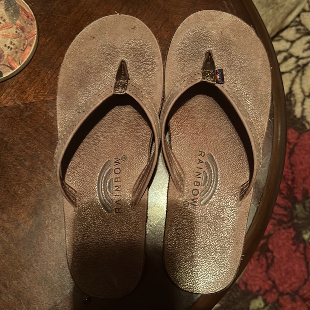 Rainbow Leather Flip Flops